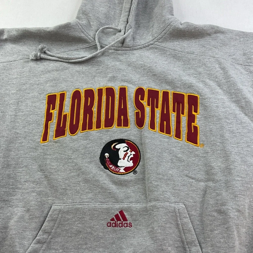 Vintage Adidas Hoodie Men XL Florida State Seminoles Y2K Grey NCAA Center Logo